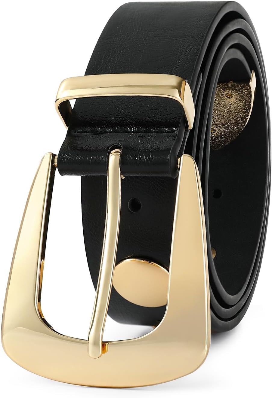 Women Black Belt with Gold Buckle Fashion Leather Belt Women Punk Waist Belt Studded Belt for Jeans Dress - Image 2