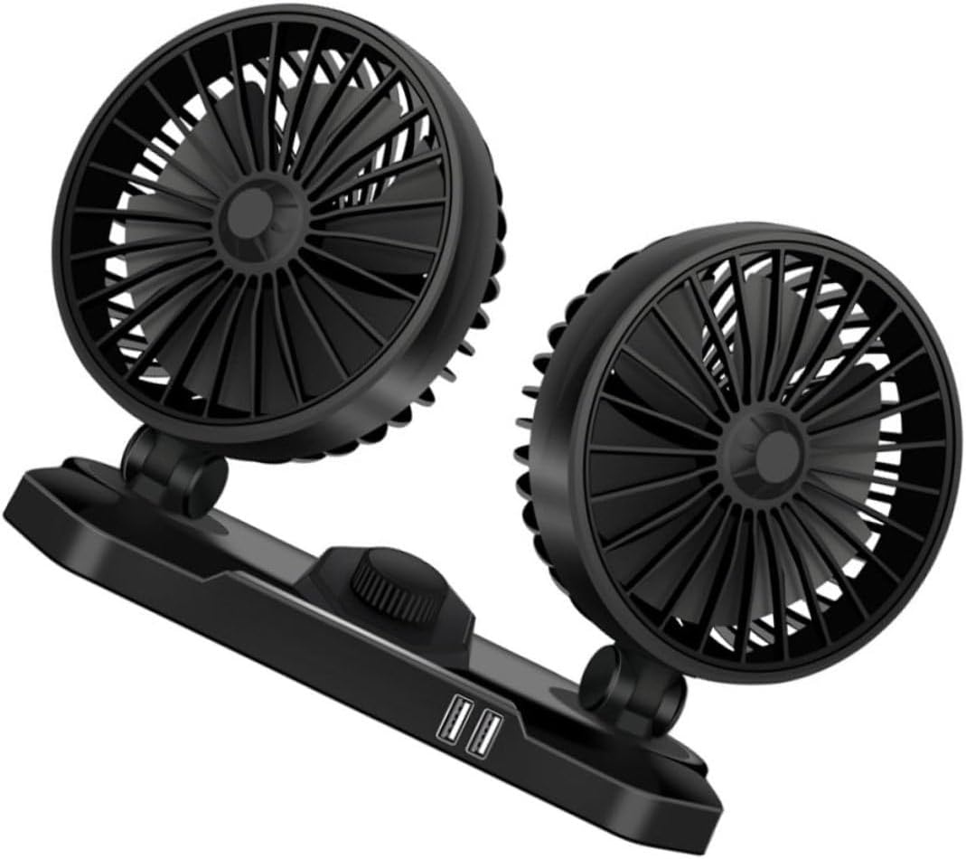 SHINEOFI Electric Double Head Car Fan Small Car Cooler Fan Mini Vehicle Cooling Fan USB Vehicle Fan AbS Black