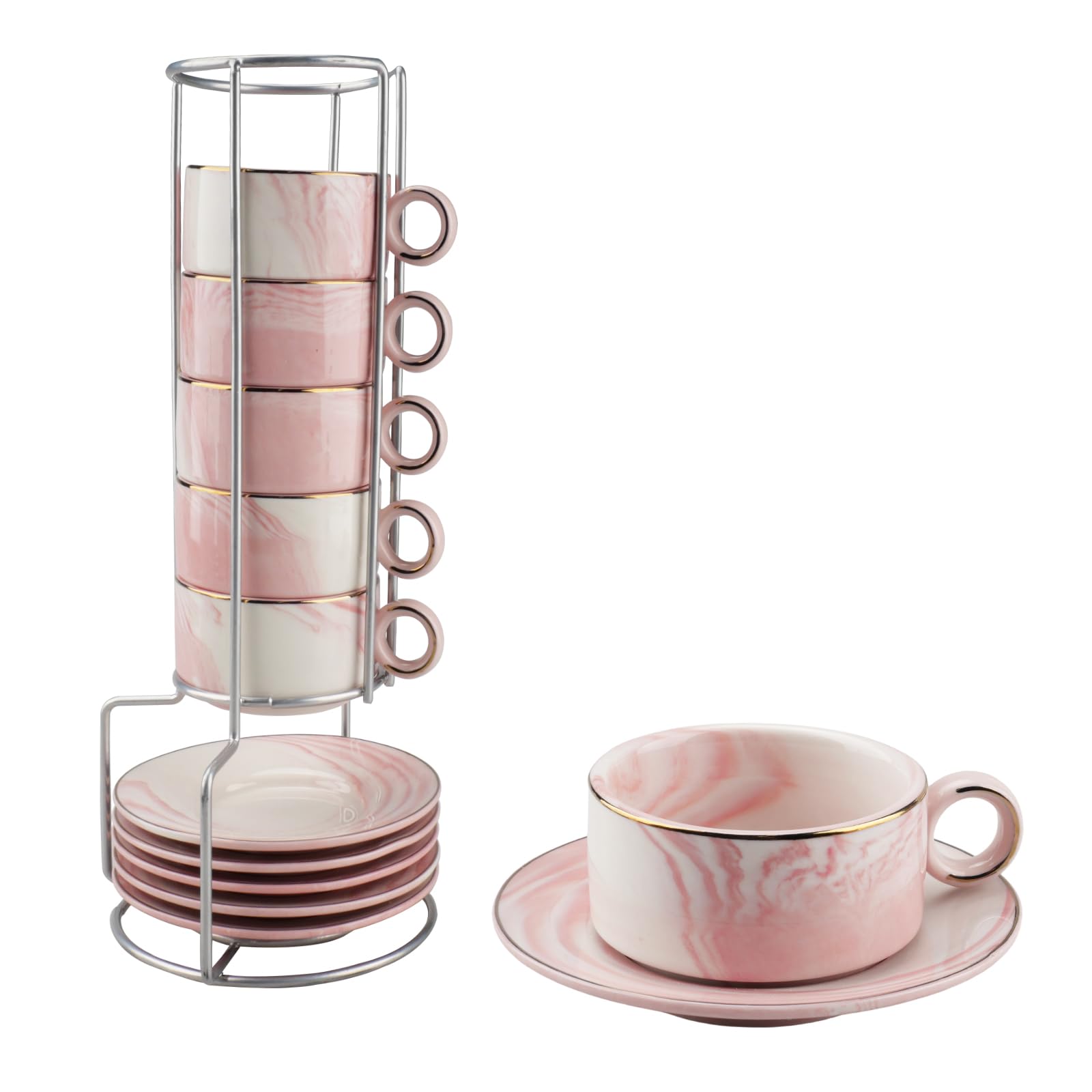 Lot de 6 tasses à expresso en céramique fait main, le cadeau idéal avec support