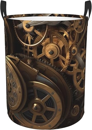 Cool Steampunk Gears print Circular Hamper Waterproof Storage Bin Organizer Basket Laundry Hamper With Handles For Clothes Toys Medium
