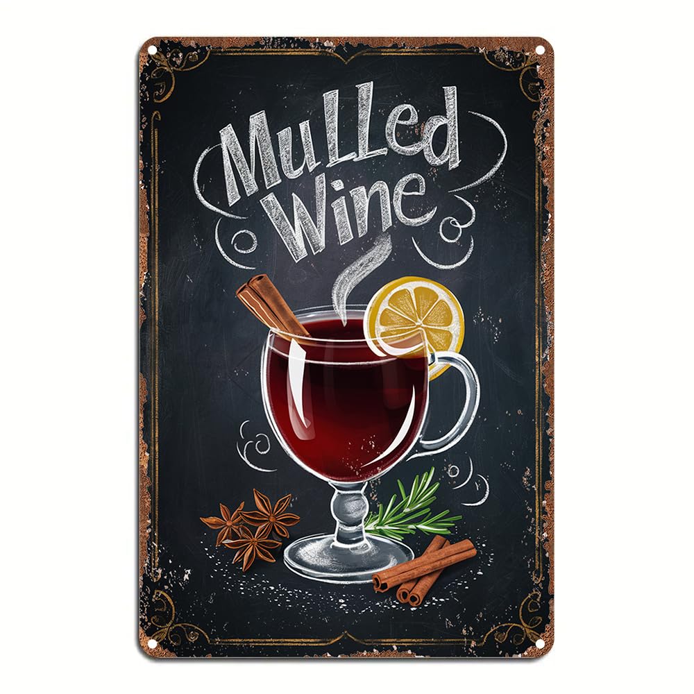 Anceky As Pic Mulled Wine Rustic Winter Beverage Metal Sign Wall Art Decor 12X8 Inch For Home Garage