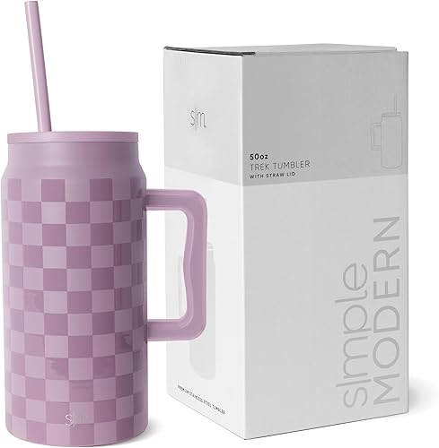 Miniatura 24 de Simple Modern Vaso de 50 onzas con asa y tapa con popote, botella de agua grande reutilizable aislada de acero inoxidable, regalos para mujeres