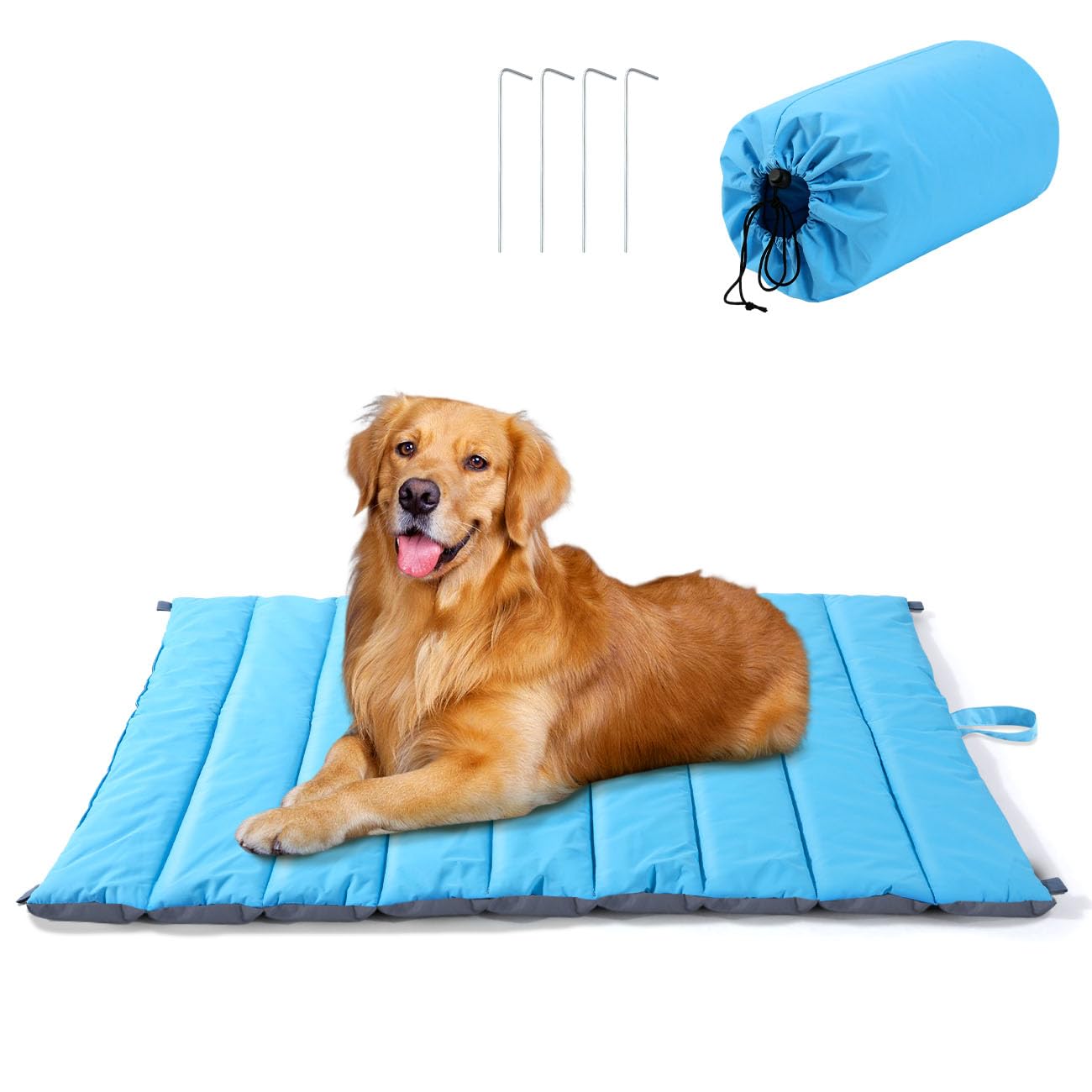Pawaboo Colchoneta para Perro Exterior, 120 x 100 cm Cama Grande Perros Impermeable Portátil para Interior y Exterior, Alfombrilla Cama Perro Plegable Lavable para Perros Medianos Grandes, XL, Azul