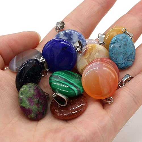 Miniatura 7 de LE SKY 20 colgantes de piedra natural redonda con forma de moneda curativa para hacer joyas