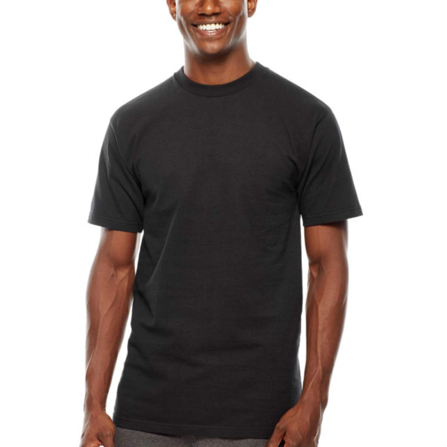 100% Heavyweight Cotton Crew Neck Black T-Shirts Pack of 2 (Large)