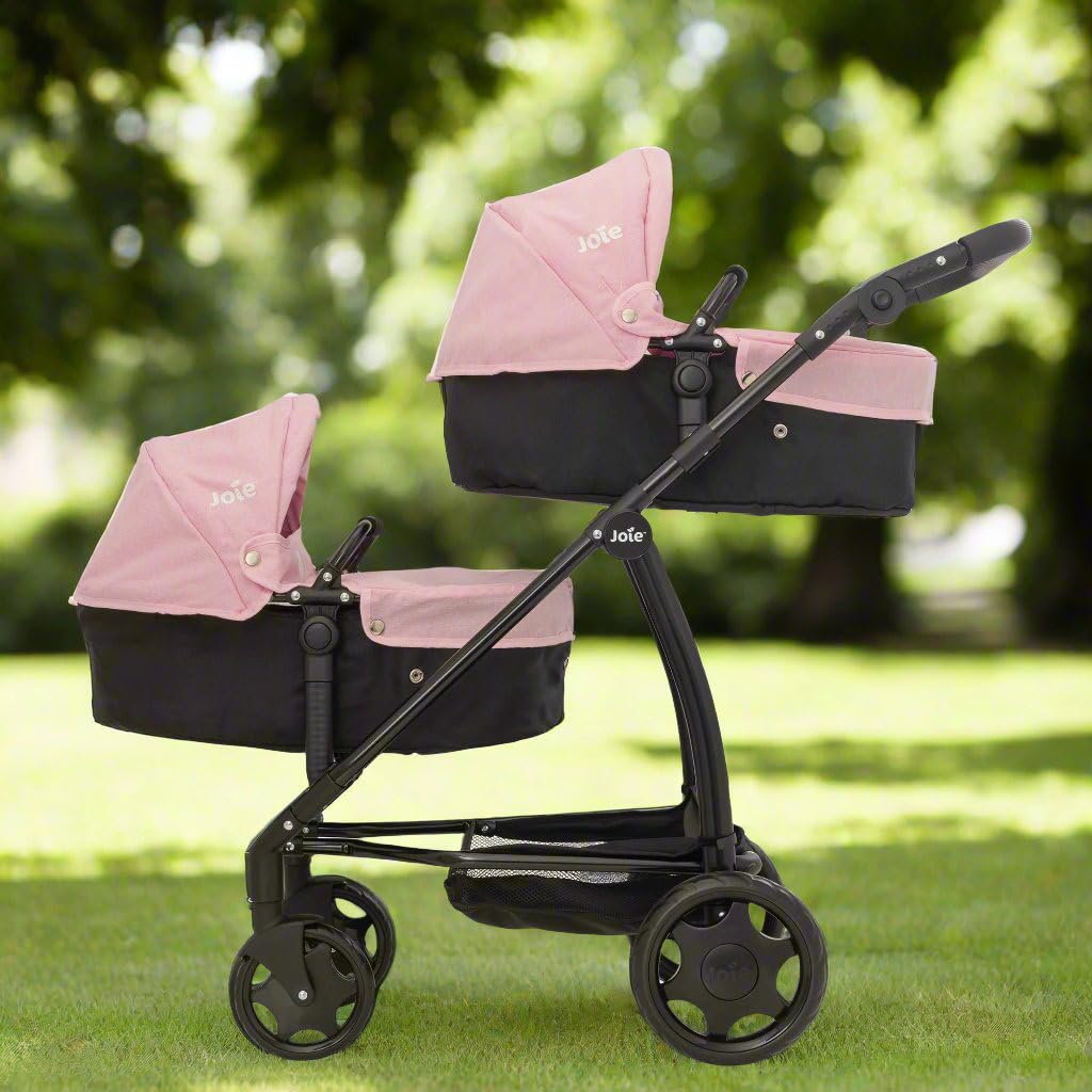 Joie Junior Evalite Twin Passeggino doppio rosa e nero, carrozzina doppia per bambole con maniglia regolabile in altezza e diverse opzioni di seduta, adatto per bambini dai 3 anni in su