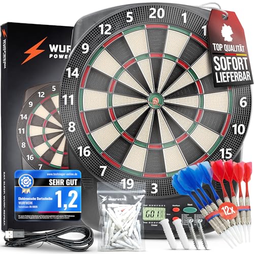 BULL CRAFT Dartscheibe Elektronisch – [ DER TURNIERSTANDARD ] – Profi E Dartscheibe Deutsch - Komplettset inkl. Dartpfeile, Elektronische Dartscheibe - Kabellos Nutzbar - Softdartscheibe
