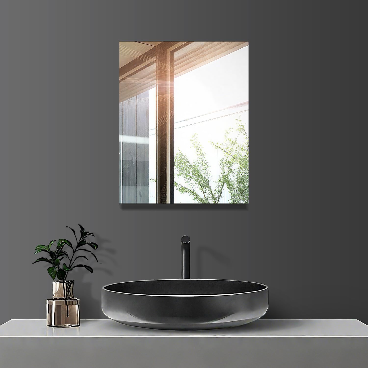 Miroir salle de bain adhesif 40x50cm rectangulaire sans cadre pour mur