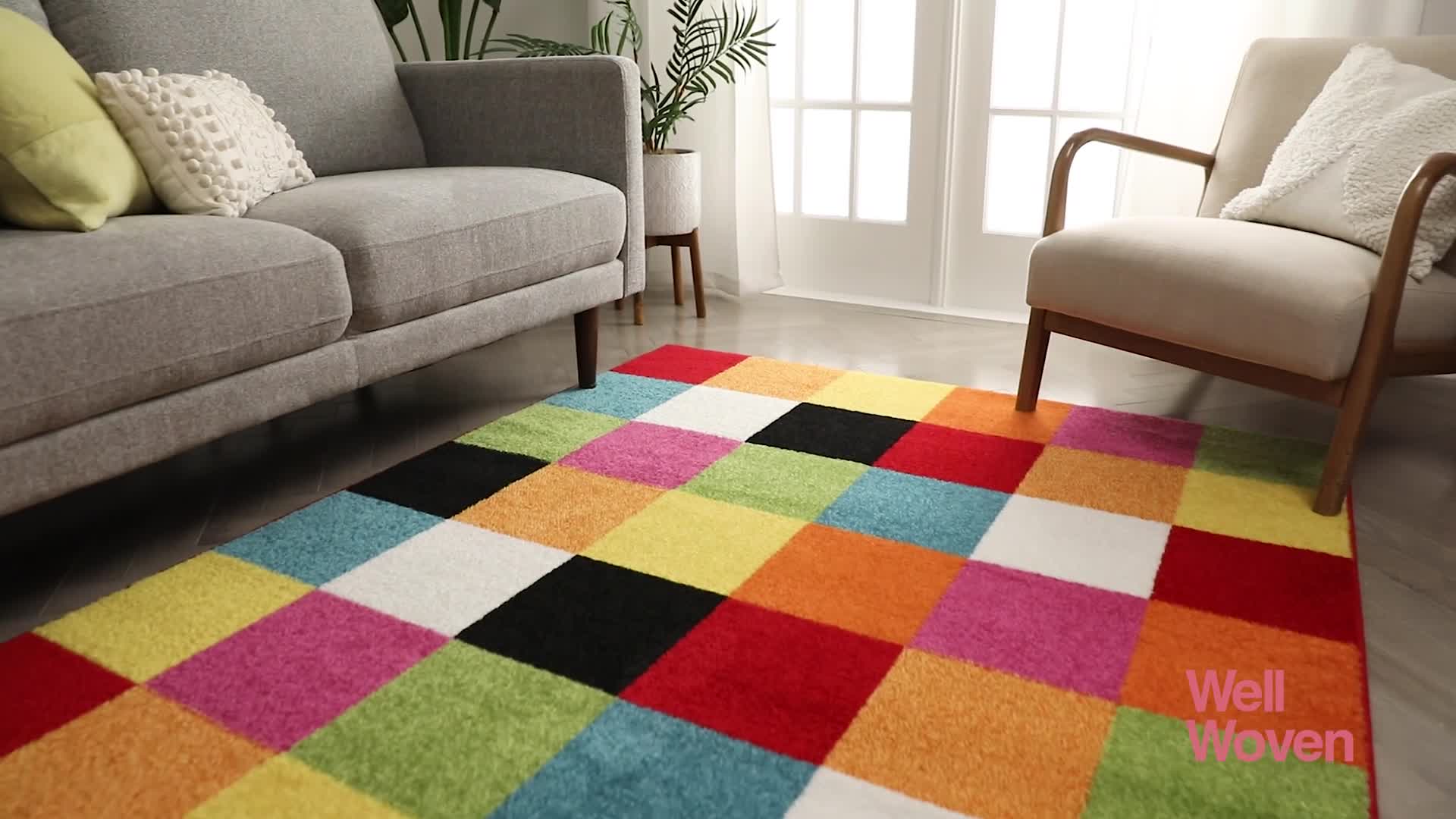 Tapete moderno con diseño geométrico multicolor 5'x7' miniatura 7