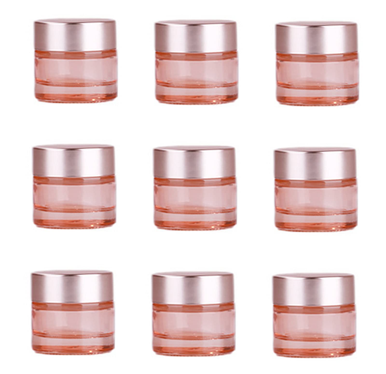Healthcom 10 Packs 10 Gram/10ml Empty Jars Pink Glass Cosmetic Jar Pot Bottles with Rose Gold Lids Refillable Cosmetic Container Eye Cream Jar Pot