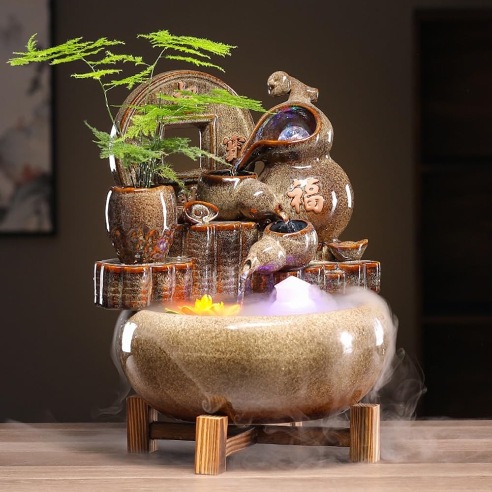 Fuente de Mesa Fuente de relajación de sobremesa con Rueda de Agua, decoración for Escritorio de Oficina y Sala de Estar Decoración de Regalo