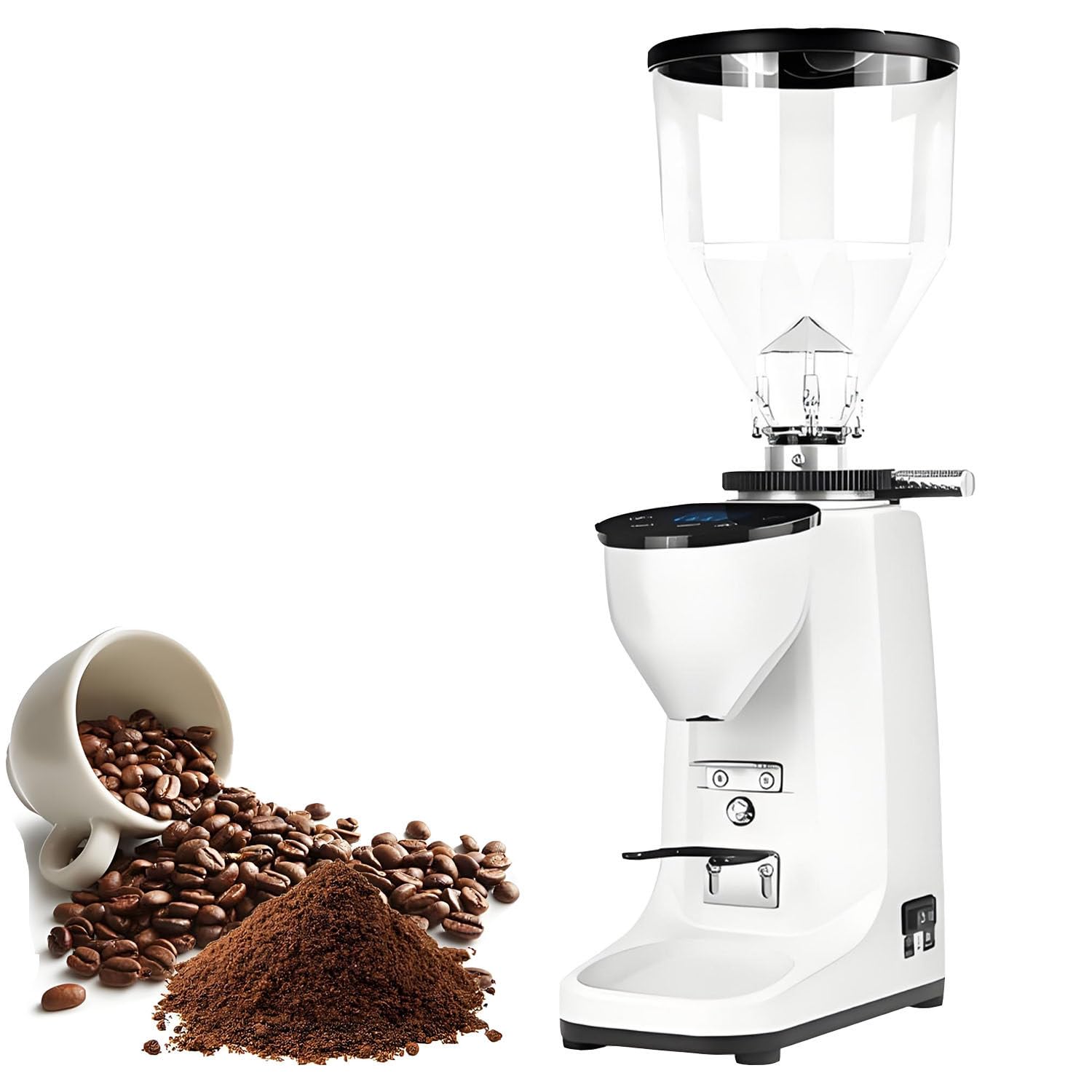 Molinillo de café de muelas cónicas para Uso doméstico, con Gran Capacidad de 500 g, Pantalla táctil Digital y Control de porciones, Ideal para Espresso, café de Goteo y café frío. White