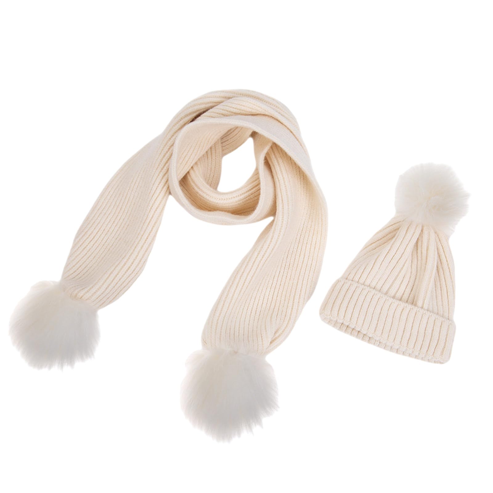 Set di cappello e sciarpa per bambini lavorati a maglia con decorazioni in peluche, per bambini da 2 a 6 anni, cappello caldo e silenziatore lungo