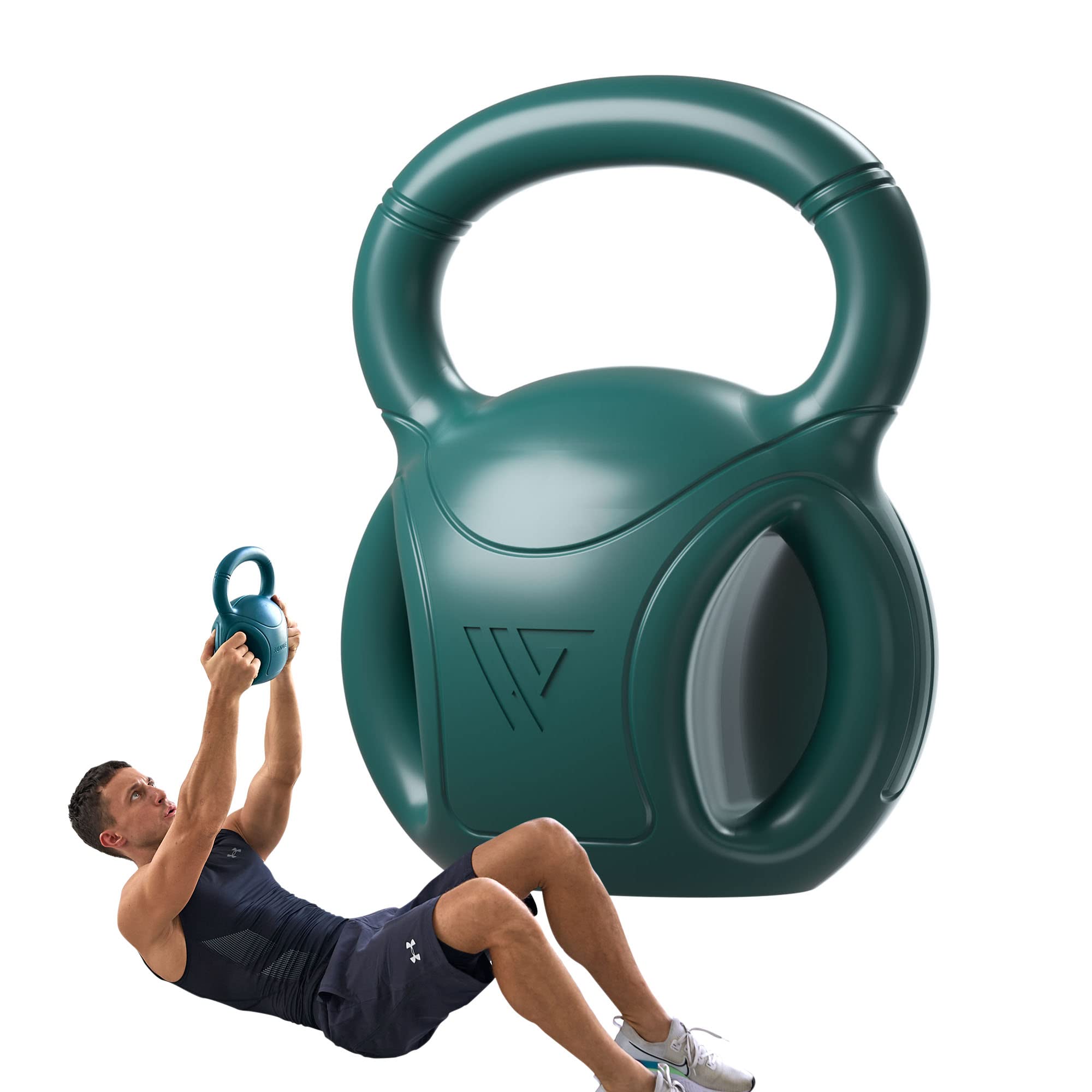 RUNWE Pesas rusas de peso 5 libras 10 libras y 15 libras para levantamiento de pesas acondicionamiento fuerza y entrenamiento básico para gimnasio en casa con tres asas [2021 Upgrade] (verde5 libras)