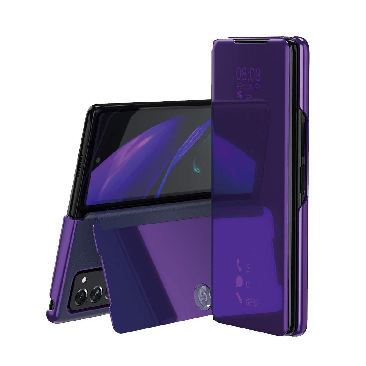 Wuzixi Case for Samsung Galaxy Z Fold 2. Plating Ultra Slim Fit Mirror Makeup Plating Flip Case, Mirror Protective Case with Kickstand, phone case for Samsung Galaxy Z Fold 2.Purple