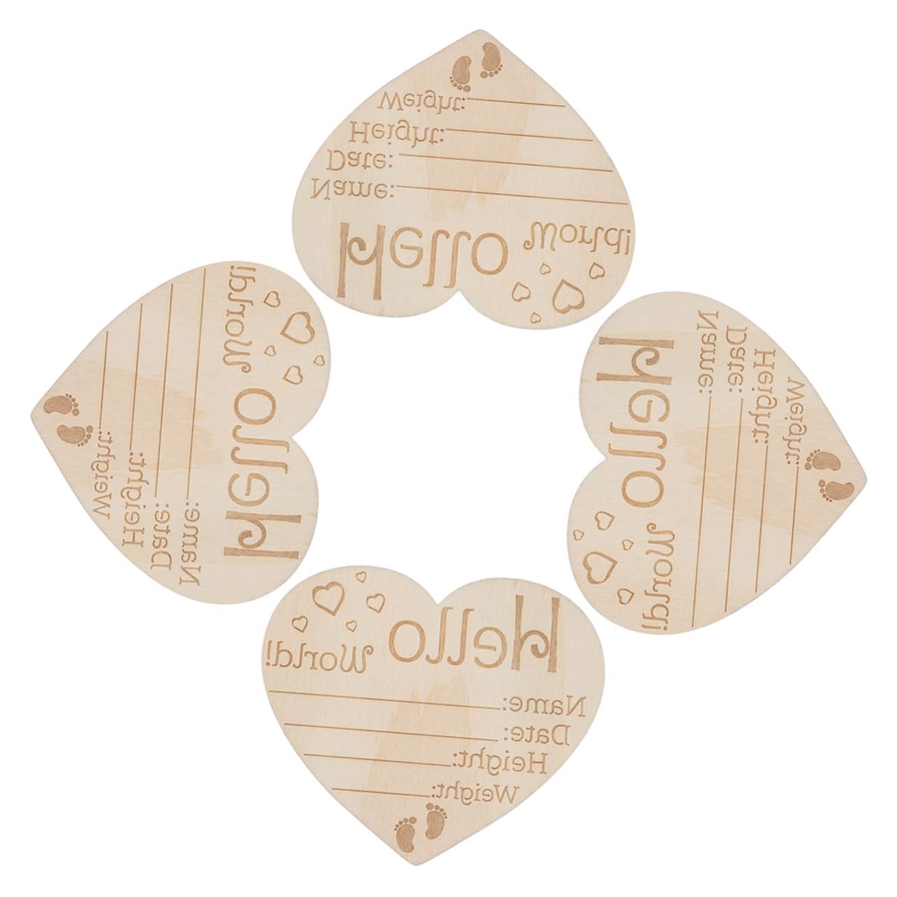 FUNOMOCYA 4Pcs Heart Shape Newborn Name Sign Meaningful Wooden Birth Announcement for Photo Prop and Decor Unique Milestone Keepsake