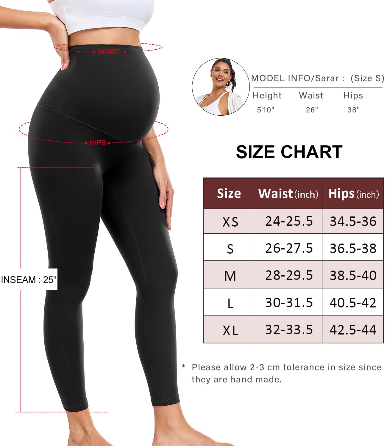 wirarpa Leggings de Maternidad para Mujer, de 63 cm, para Entrenamiento, con Soporte Abdominal Suave, para Yoga