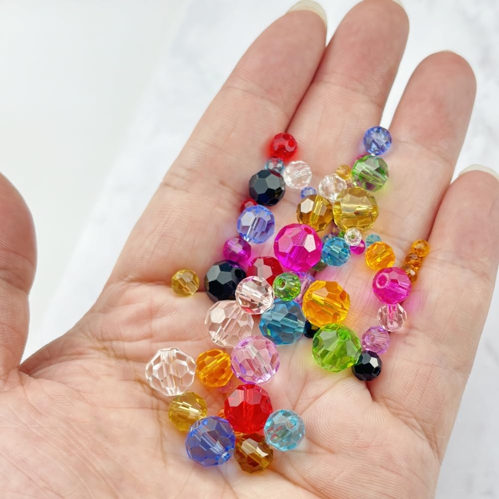 480 perline rotonde sfaccettate in vetro cristallo, 3 mm, 4 mm, 6 mm, 8 mm, 10 mm, perline distanziatrici per bracciali, collane, orecchini, gioielli fai da te (trasparenti)