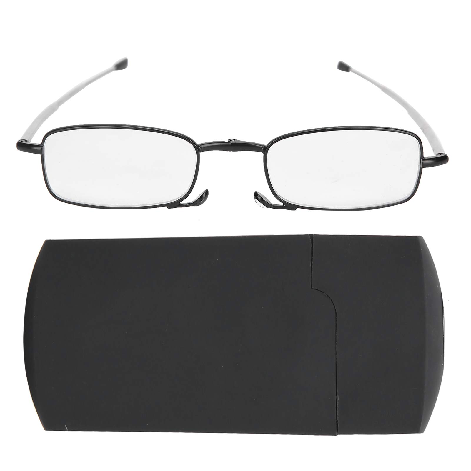 FILFEEL Gafas de lectura Lectores plegables de moda Gafas de presbicia portátiles de acero inoxidable con caja de almacenamiento para hombres y mujeres (Negro)(+150)