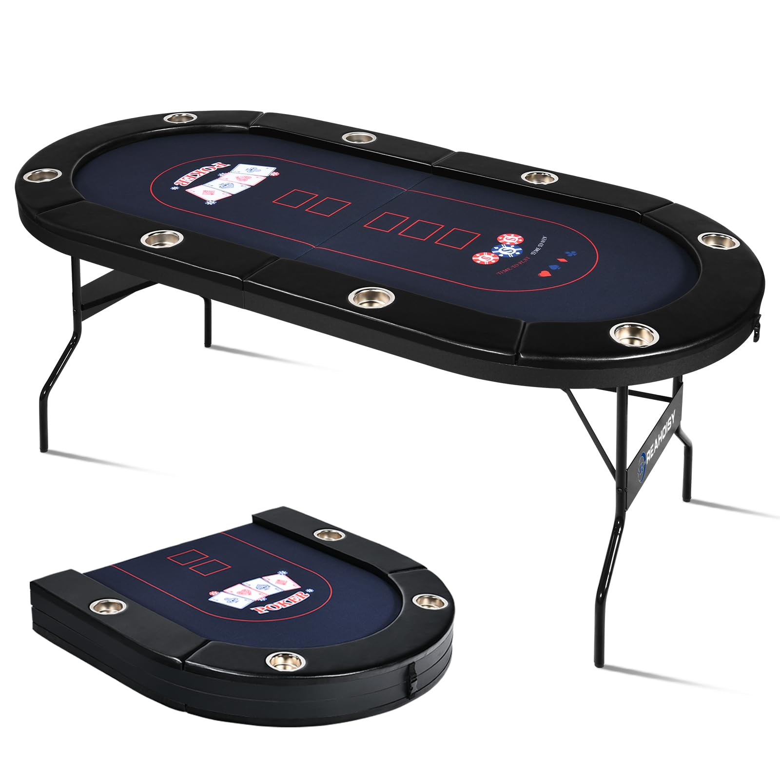 72" Foldable Poker Table, 8 Player Folding Poker Tables with Casino Grade Felt, Padded Rails & Cup Holders, Portable Poker Table for Texas Holdem