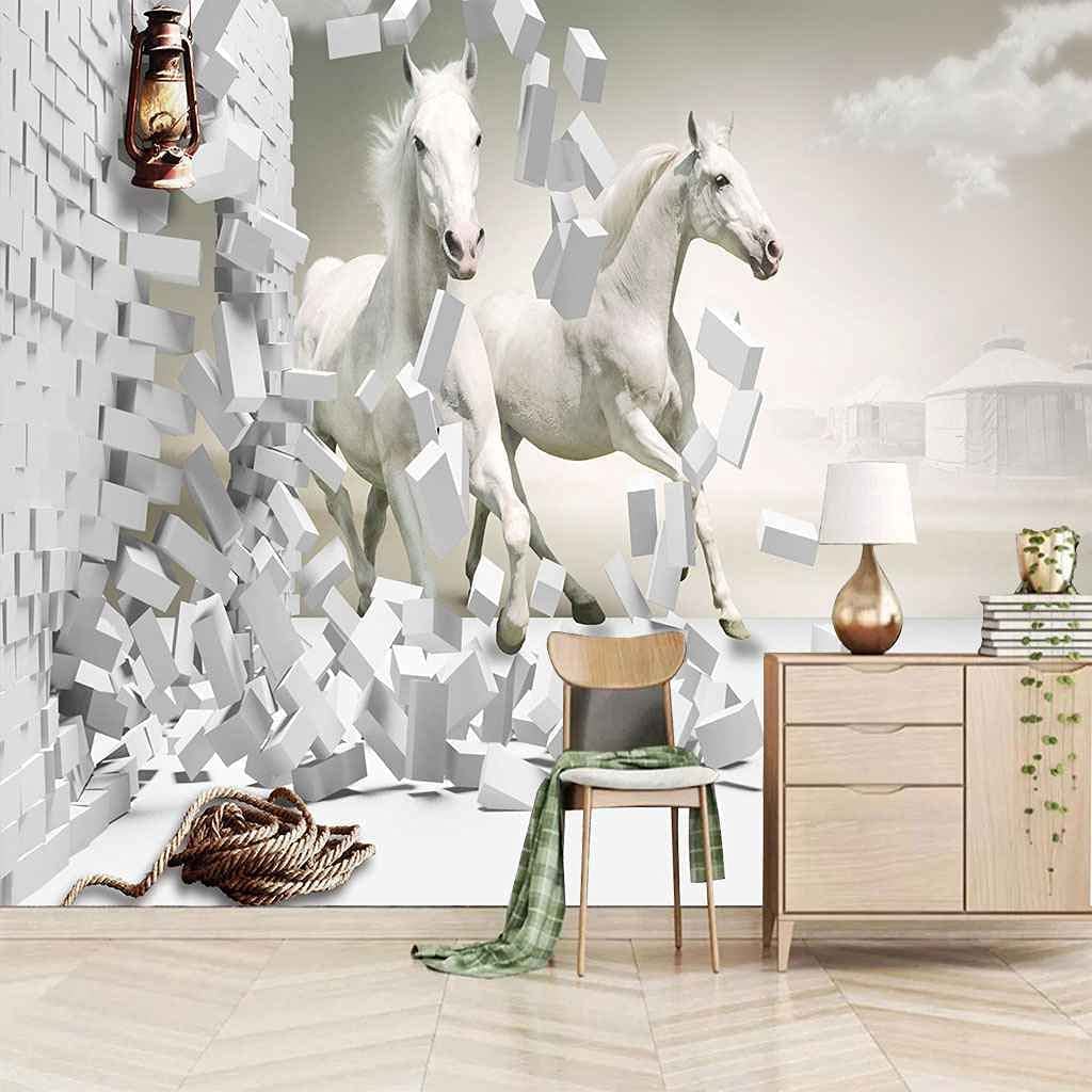 3D Caballo De Animales De Pared De Ladrillo Papel Tapiz Patrón De Foto Mural De Pared Decoración De Carteles De La Habitación Del Hogar - Para Sala De Estar Oficina Dormito200 x 150 cm (ancho x alto)