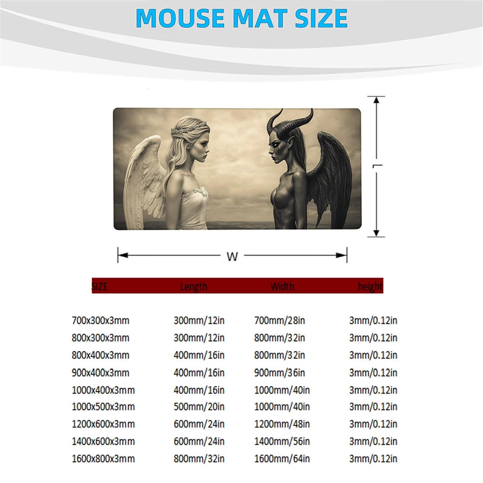 Gamingowa podkładka pod mysz XXL, anioł, demon, 1200 x 600 x 3 mm, wodoszczelna, antypoślizgowa podkładka na biurko, poprawia precyzję i prędkość, akcesoria gamingowe na biurko, model 12018