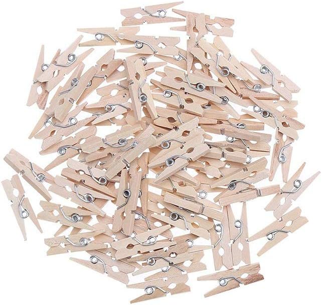 Mini Natural Wooden Clothes Pins, Sturdy Small Wood Clothespin, Photo Paper Peg Pin, Craft Clips for Home School Arts Crafts Decoration, DIY Screen 25mm - 100 Pack