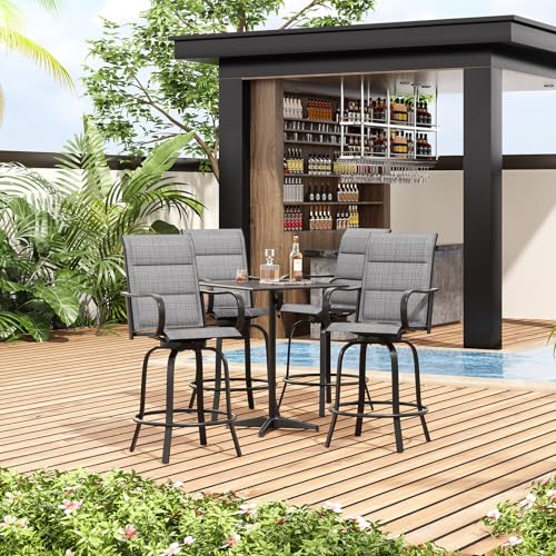 Image of Soohow Swivel Patio Bar Stools Set of 6, Outdoor Barstools with Paded Textilene Fabric, All Weather Bar Height Outdoor Chairs, Tall Swivel Patio Chair for Balcony, Poolside, Yard