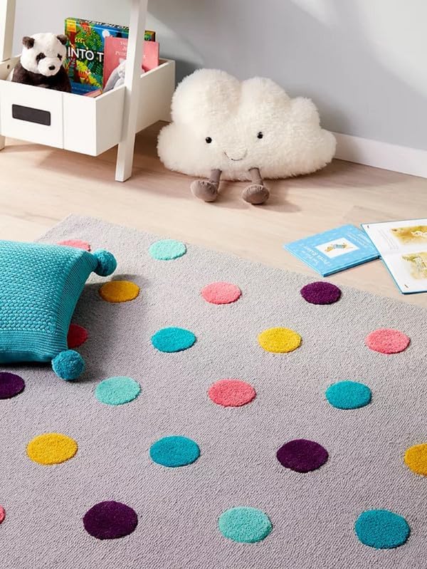 Kids Polka Dot Area Rug 9x12 ft | Soft Hand Tufted Colorful Carpet for Kids Room Playroom Nursery