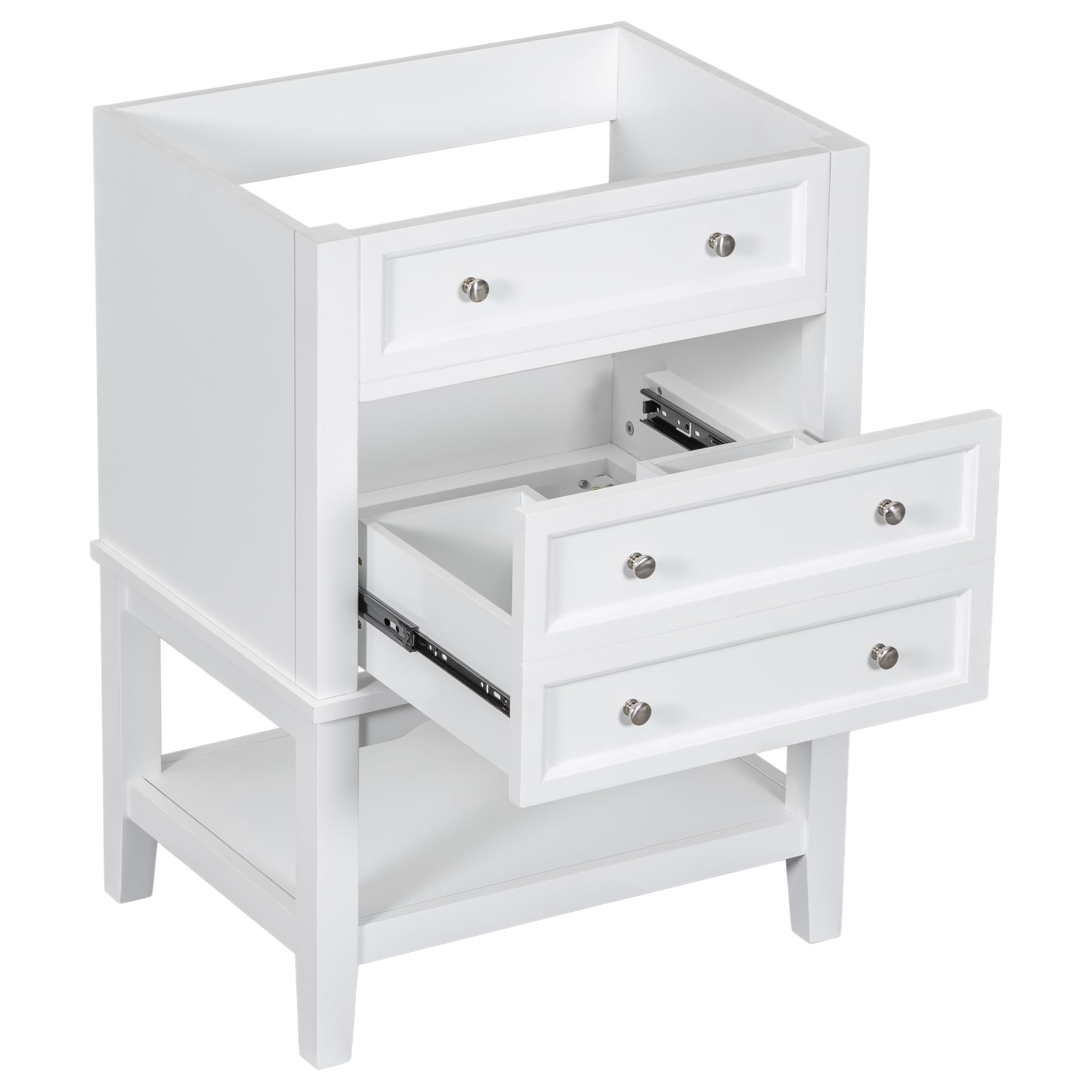 VeroFree 24 Inches Bathroom Vanity Base Only Solid Wood Frame, 1 Drawer Open Shelf, White Storage Cabinet for Bathroom Organization, No Sink Included (1 Drawers)