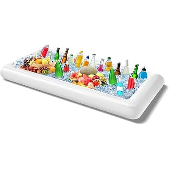 Inflatable Ice Cream Serving Buffet Bar with Drain Stopper BBQ Picnic Pool Party Supplies Buffet Salad Food and Drink Tray for Party Picnic Camping 1 Piece 53 x 25.6 Inch