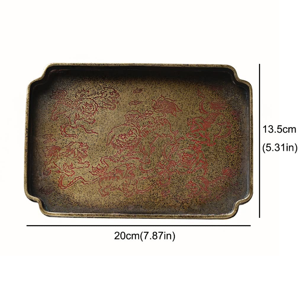 Bandejas para Servir Comida Lacada de Cobre Puro Pintado Matones latón Hechos a Mano Hogar Pequeñas bandejas té seco Bandejas Decorativas Porta(A)