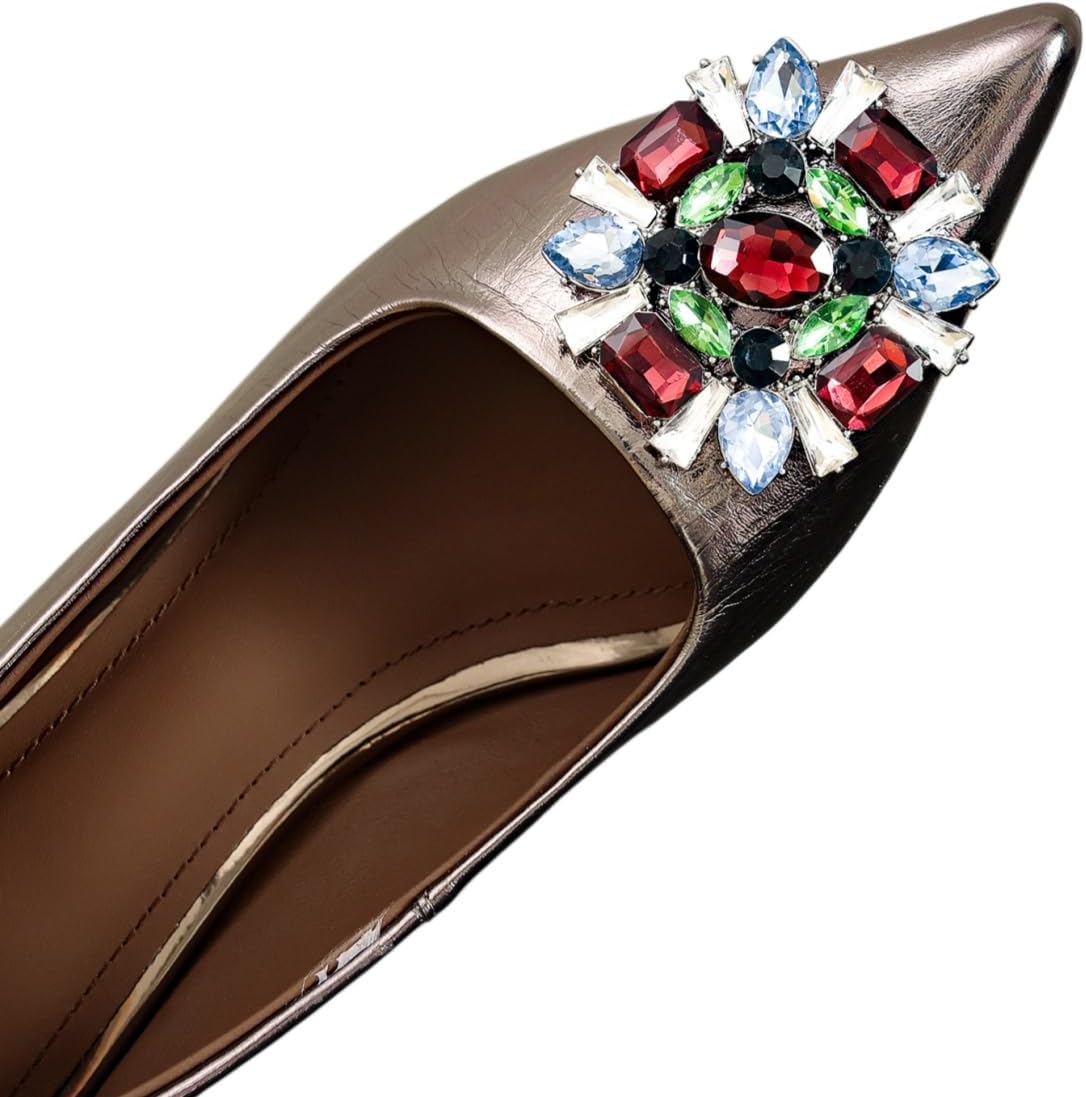TinaCus Women's Pointed Toe Jeweled Pumps Handmade Genuine Leather Kitten Heel Dress Shoes