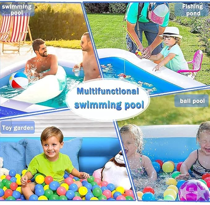 Image of Arta 10ft Inflatable Family Swimming Pool with Air Pump | Large Outdoor Garden Pool | Non-Toxic PVC | for Kids & Adults | Backyard & Terrace Summer Pool