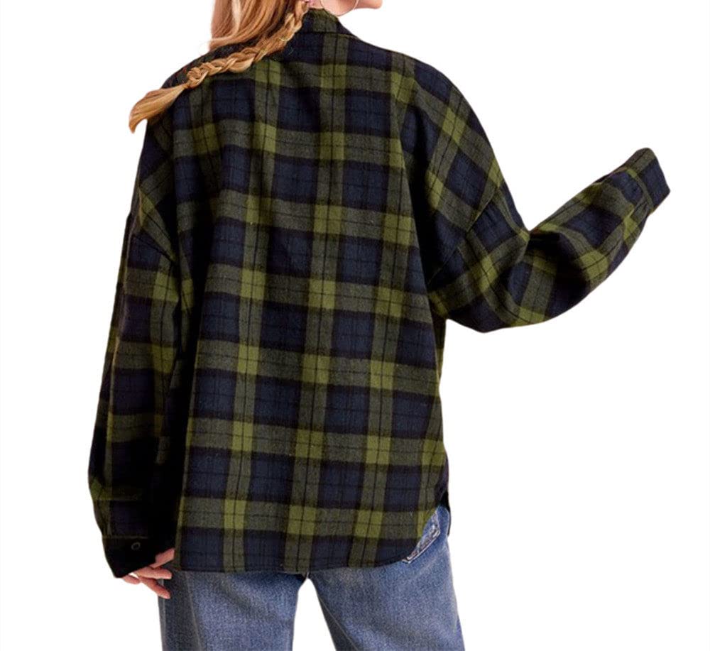 MIDJ Bluse Elegant Damen Hemd, Damenhemden Flanellhemden Gelb Kariert Holzfällerhemden Lockere Freizeitjacken Zarte Knopfleiste Strickjacke Vintage Sexy Hemden Jacken Boyfriend Tops
