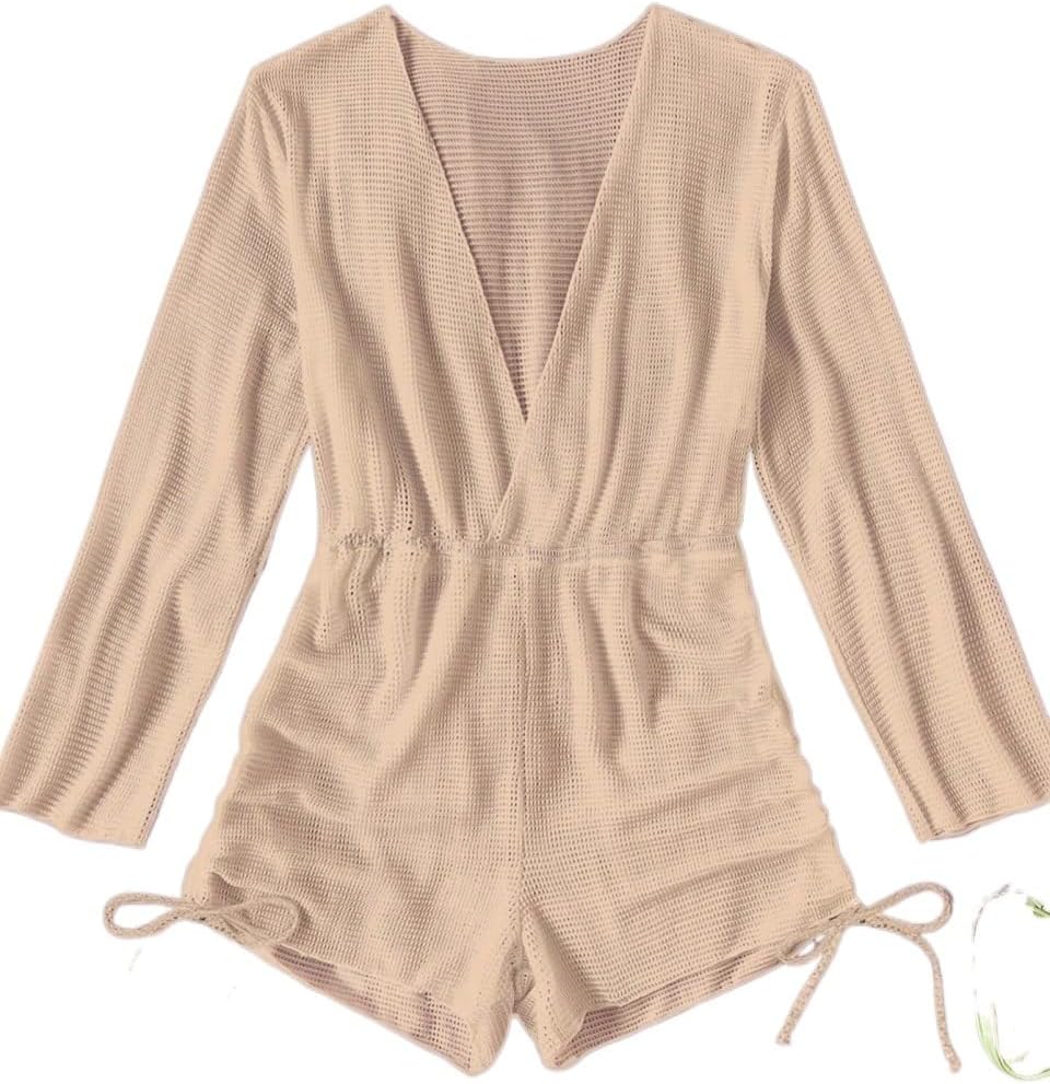 Womens Summer Beach Hollow Out Drawstring Side Cover Up cover ups for swimwear