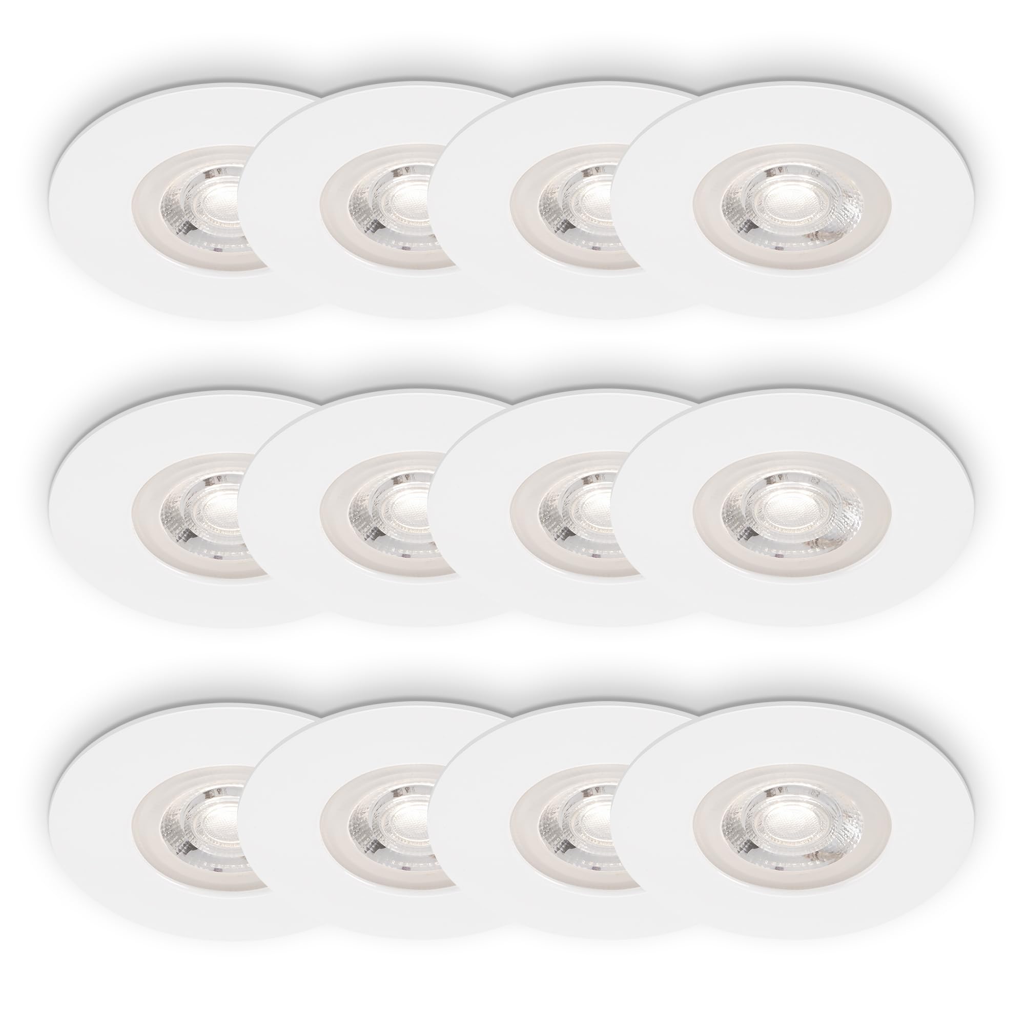 BRILONER - 3x 4er-Set LED Einbaustrahler, warmweißes Licht, LED Spot, flach, Deckenspots, Spots 230V, Einbauleuchten, Einbauspots, 68mm Lochmass, 9x2,5 cm, Weiß