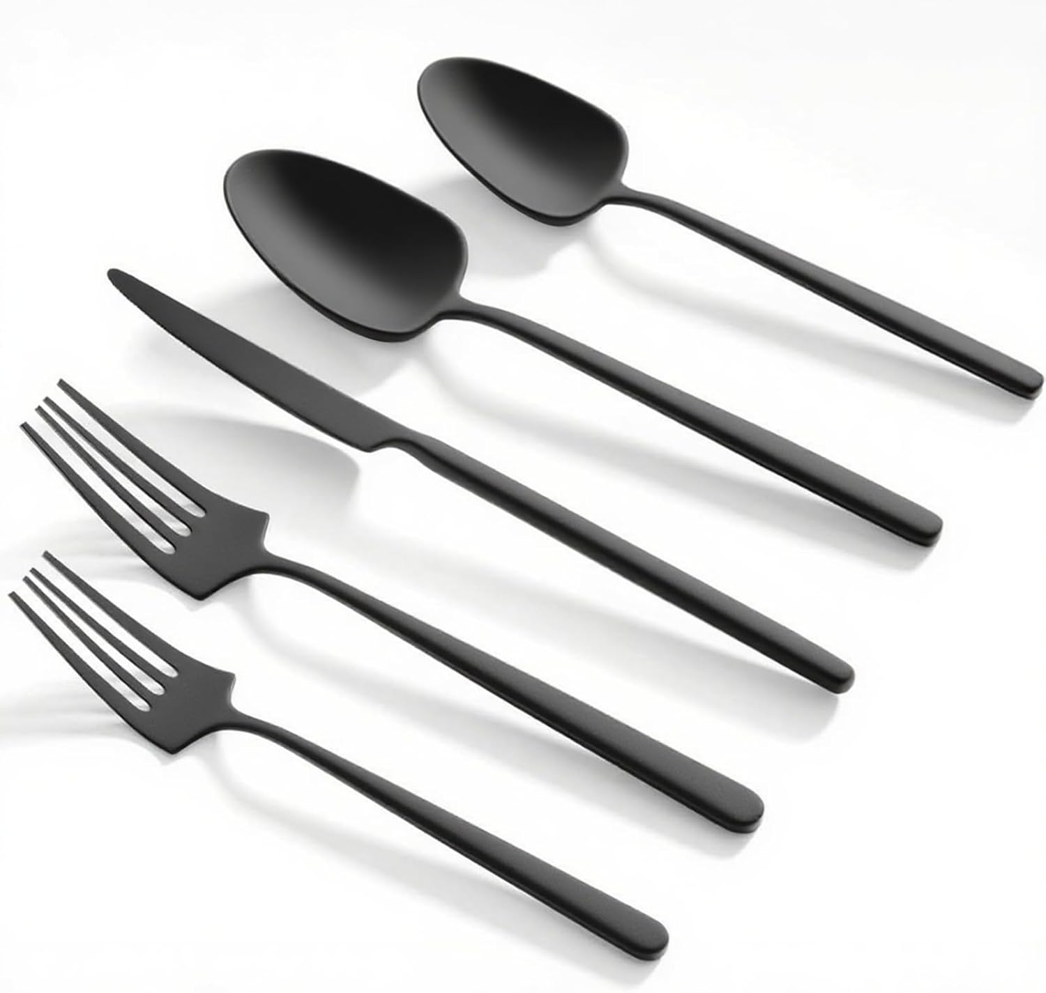 Oval Matte Black 20-Piece Silverware Set, Stainless Steel Flatware Set with American Design, Modern Cutlery Set, Service for 4, Dishwasher Safe