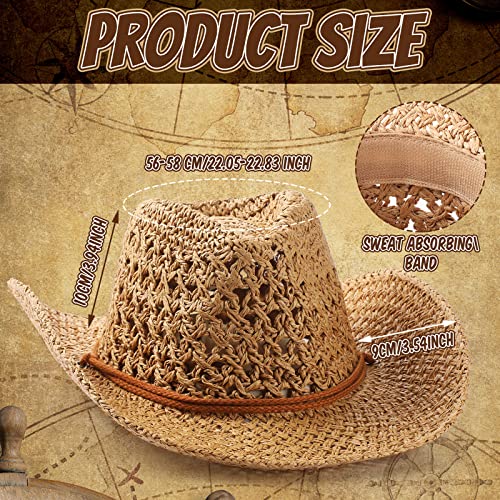 Image of Unittype 4 Pcs Straw Cowgirl Cowboy Party Hats for Party - Fun Western Theme Hats for Parties, Photo Props & Group Events