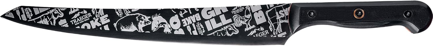 Traeger Grills BBQ Slicing Knife – Long Rigid German X50 Stainless Steel Blade for Clean, Precise Cuts on Brisket & Large Meat, Rust-Resistant & Ultra-Sharp - Made in partnership with Messermeister