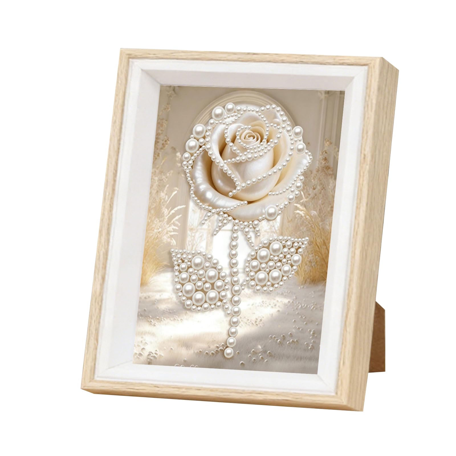 DIY Pearl Painting Kit with Wooden Frame, 3D Plastic Pearl Gemstone Ocean Art Craft for Adults Beginners, Diamond Dot Painting, Home Wall Decor Ready Gift for Women(Rose)(17 * 22cm)