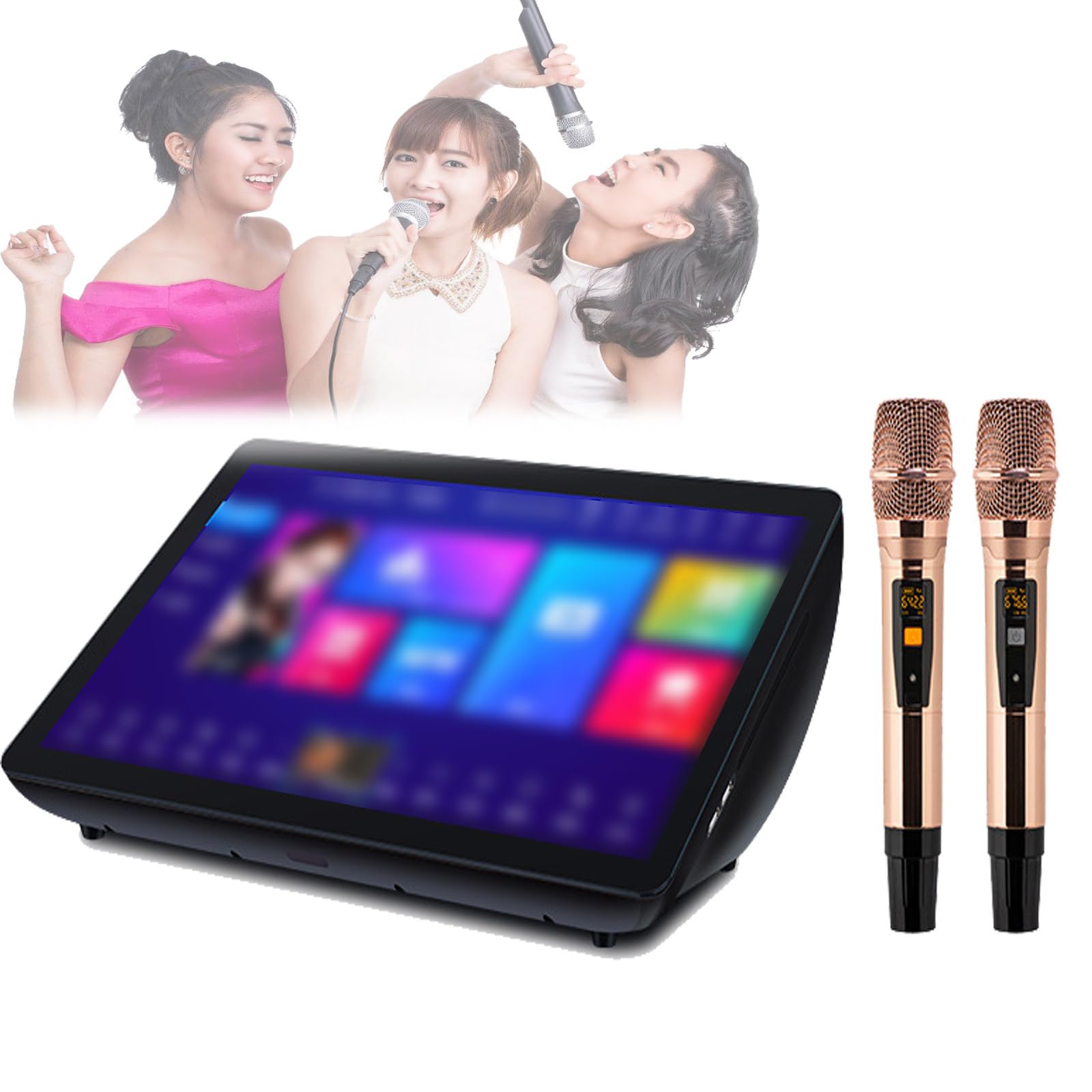 Macchina per Karaoke 5 in 1,con Schermo da 19,5"i,500G/1T/2T/3T/4T/6T,Richiesta di Brani Tramite App/Mobile/Voce,Tantissimi Brani/Film,Doppio Sistema,con Microfono,Altoparlante 6T