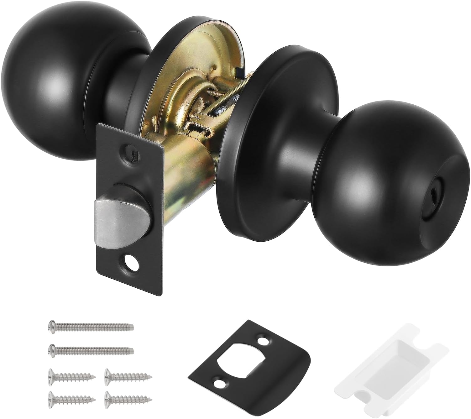 Privacy Keyless Lock Set Stainless Steel Interior Door Knobs, Privacy Door Knob with Lock Sets Round Interior Door Handle for Bedroom/Bathroom, 1 Pack (Privacy Door Lock, Black)
