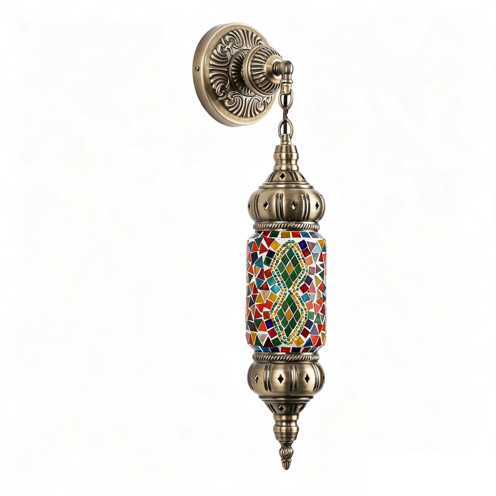 Yjmgrowing Green Turkish Mosaic Wall Sconce, Moroccan Ethnic Pattern Wall Lamp
