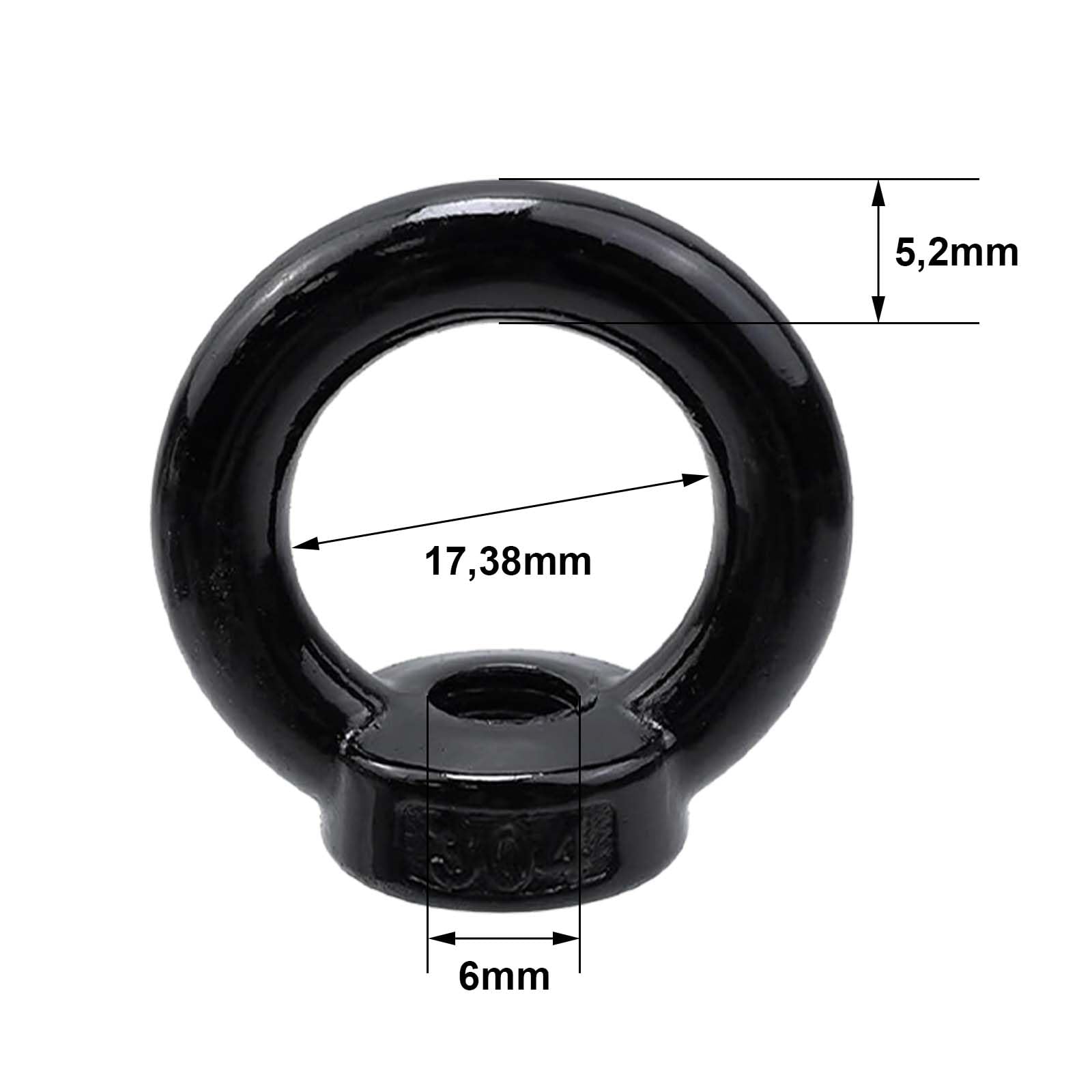 ORTAVA 5 dadi ad anello M6, dado con occhiello in acciaio inox, dado oculare, occhielli M6, acciaio inox A2 V2A, ossido nero, per appendere e fissare