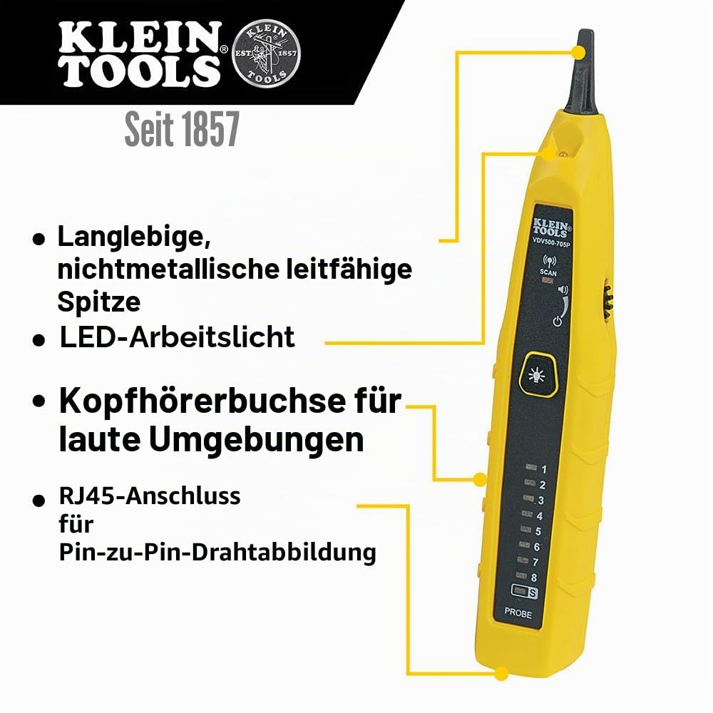 Klein Tools VDV500-705 | Leitungssucher Set | Toner- und Sonden-Kit für Ethernet, Telefon (RJ11/RJ12), Netzwerk (RJ45), Koaxial-, Lautsprecher- und Datenkabel