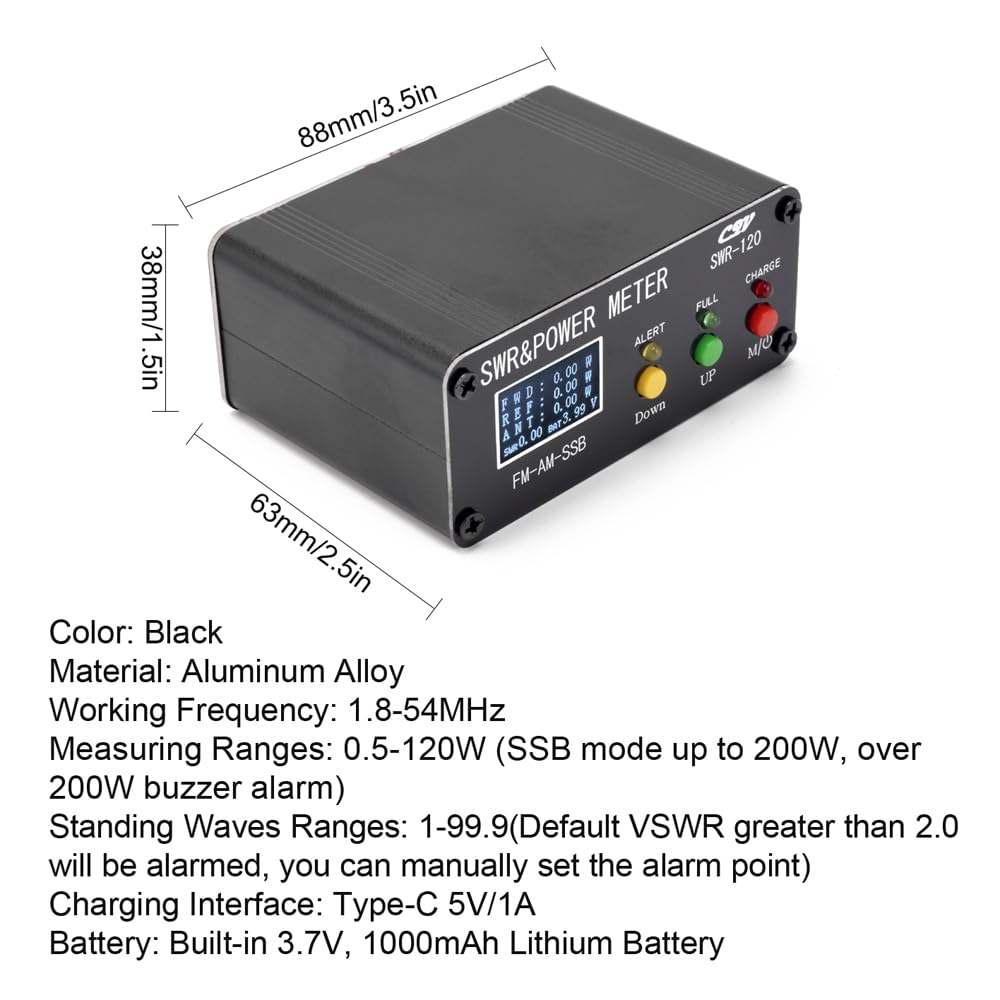 Compteur SWR 120W, Compteur de Puissance à Ondes Stationnaires, Compteur de Puissance Numérique avec écran OLED pour les Amateurs de Radioamateur