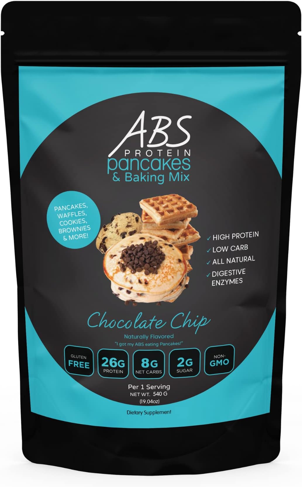 High Protein Pancake Mix – ABS Protein Pancakes and Waffles – Chocolate Chip Protein Powder Mix – Gluten Free, Keto Friendly – High Protein, Low Carb, Low Sugar – 1 Pound Package ($2.50/Ounce)