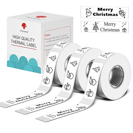 Phomemo D30 Label Maker Tape Black on White Sticker Thermal Paper Self-Adhesive Label Tape, 12 x 40mm (3/8" x 1 1/2") 160 Tapes/Roll, 3-Roll