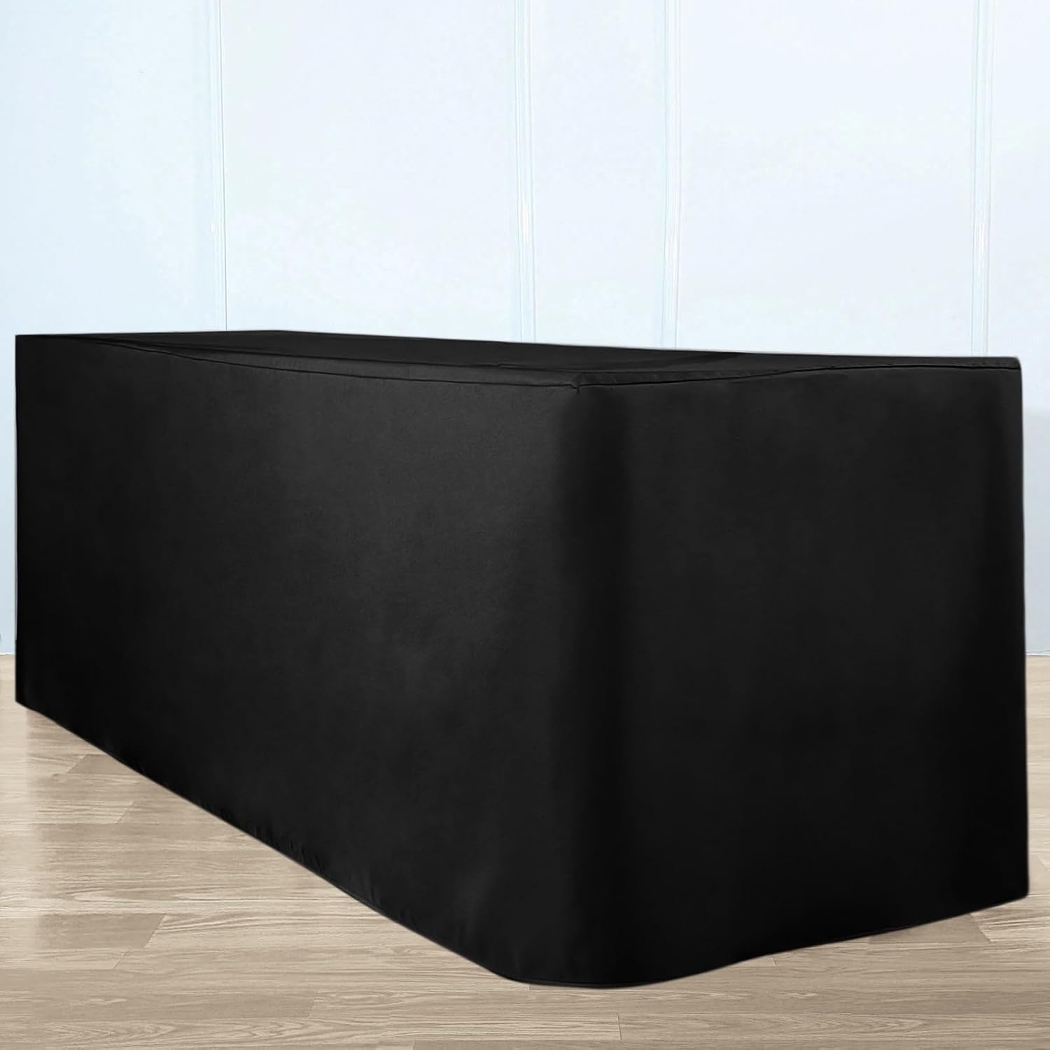 Efavormart Black Fitted Premium Polyester Rectangle Tablecloth 8ft Table Cover for 96"x30" Tables - 220GSM